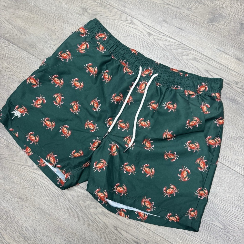 OAS Swim Trunks Green Crab AOP Beach Resort Men's Sz L